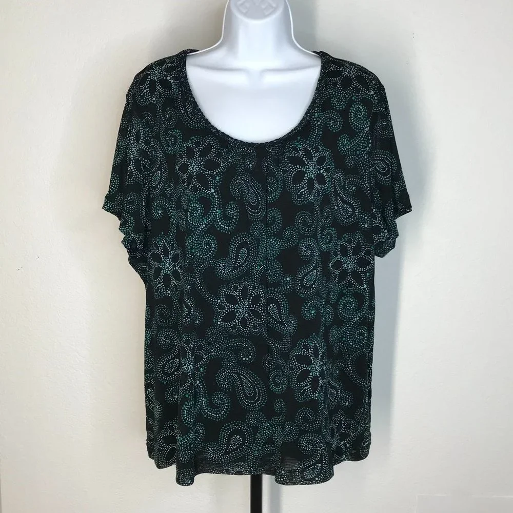 Croft & Barrow S/S Blouse | Black/Green | Size 3X - Picture 2 of 12